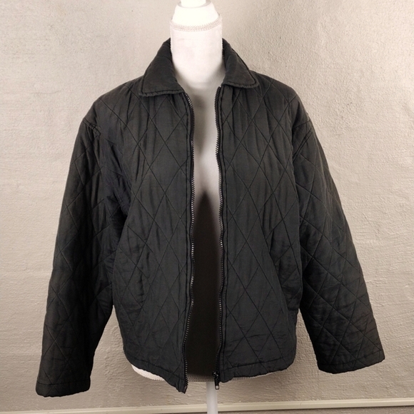 Bogari Signature 100% Silk Dark Green Collared Long Sleeve Zip Up Quilted Jacket - Picture 3 of 13